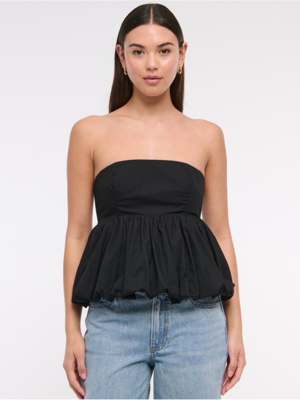 Abercrombie & Fitch Strapless Black Peplum Top with Bubble Hem